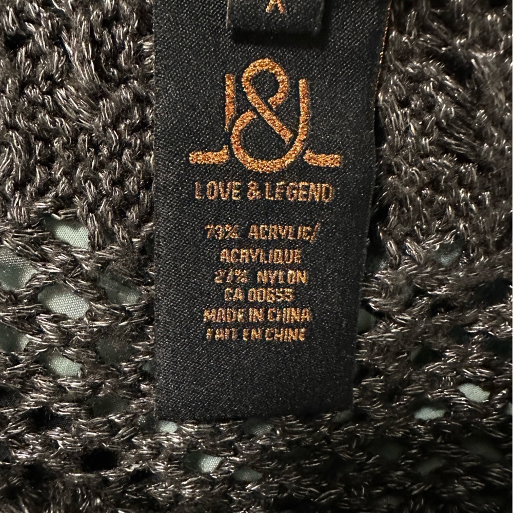 Love & Legend X Charcoal Knit Shimmer Open Knit Crochet Long Sleeve Sweater - Picture 7 of 8